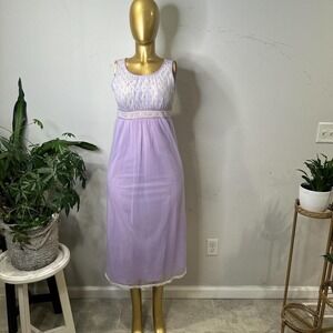 Fairy Goth Vintage Floaty Lavender Slip maxi dress lace trim small/medium